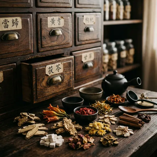 Herbes séchées et plantes de la pharmacopée traditionnelle chinoise